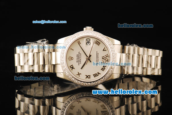 Rolex Datejust Automatic Movement ETA Coating Case with White Dial and Diamond Bezel - Click Image to Close